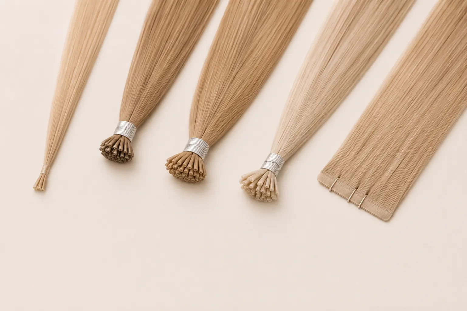 Blonde hair extension bundles displayed on a warm neutral background